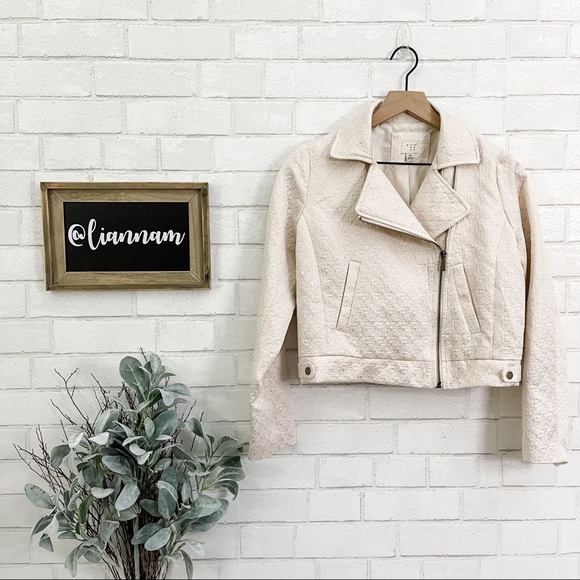 A NEW DAY Cream & Gold Shimmer Moto Jacket Blazer - Picture 1 of 10
